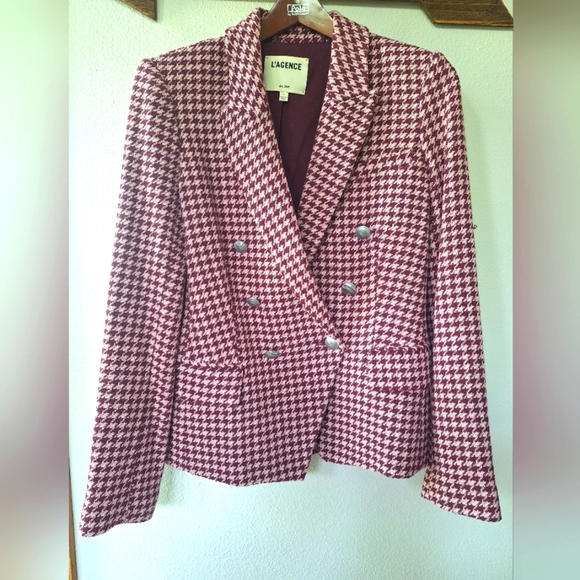 L'AGENCE Kenzie Double Breasted Houndstooth Blazer Womens Size 8 - Picture 1 of 8